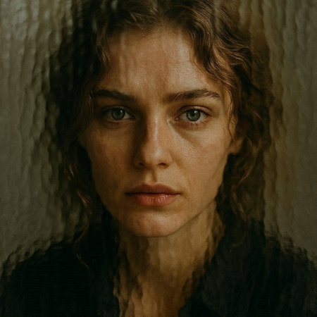 Close-up portrait of a young woman in a black dress.