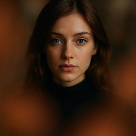 Portrait of a beautiful young woman with blue eyes looking at camera