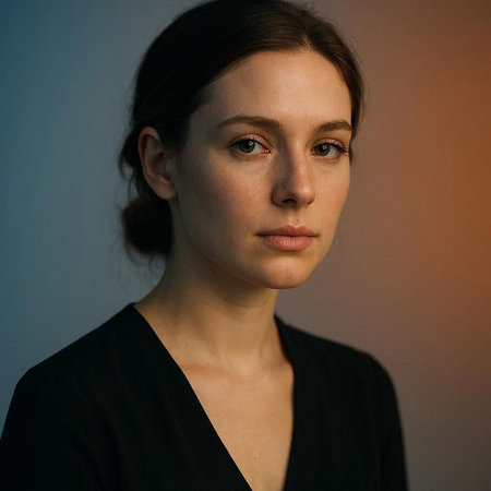 Portrait of a beautiful young woman in a black dress on a dark background