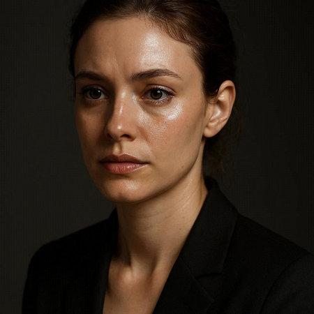 Portrait of a beautiful brunette woman in a black jacket on a dark background