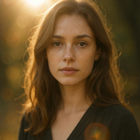 Portrait of a beautiful young woman with brown hair in the autumn park