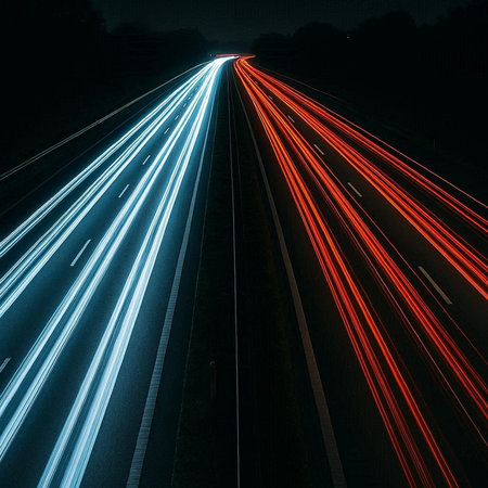 lights of moving cars at night. long exposure photo taken in germany