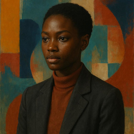 Portrait of a young African American man in front of an abstract backgroundの写真素材