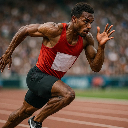 African American male athlete in action at the IAAF Diamond League in Vienna.