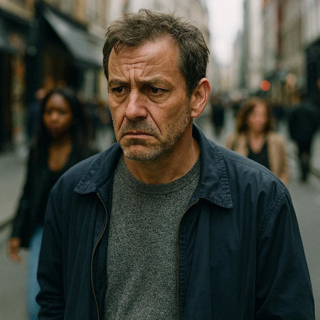 Portrait of a middle-aged man on a city street.