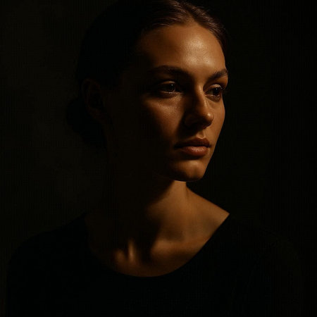 Portrait of a beautiful young woman on a dark background. Studio shot.