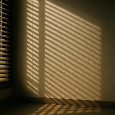 sunlight through the blinds on the wall in the dark room