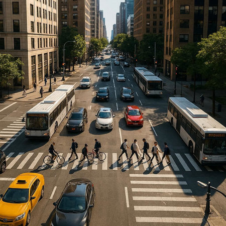 People cross the street in Manhattan.