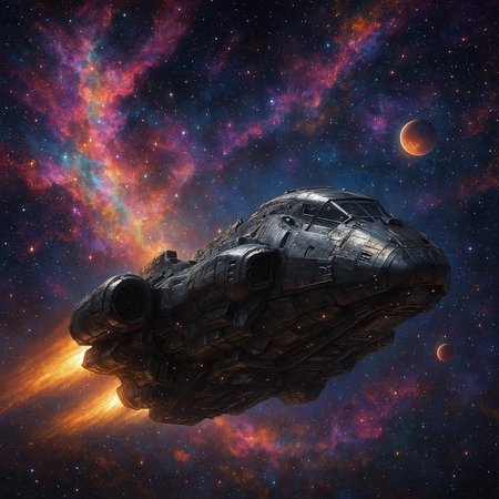 Spaceship in deep space. Elements of this image furnished by NASA