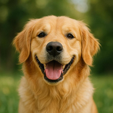 Portrait of a beautiful golden retriever dog on the green grass