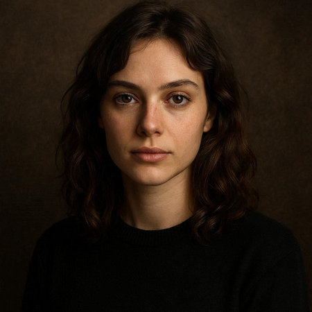 Portrait of a beautiful young woman with long curly hair on a dark background