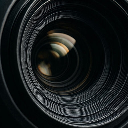 Close-up of a camera lens. Shallow depth of field.