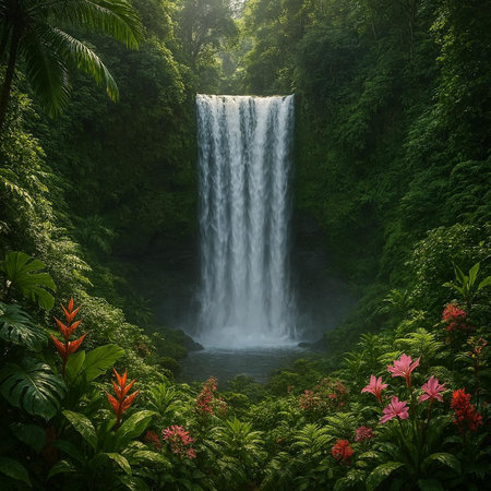 Beautiful waterfall in the jungle of Bali island, Indonesia.