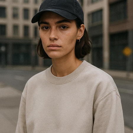 Portrait of a young man in a cap on the street.
