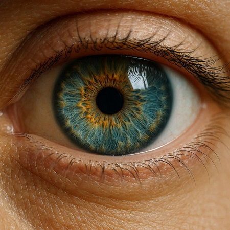 Macro shot of human eye with blue iris in close up