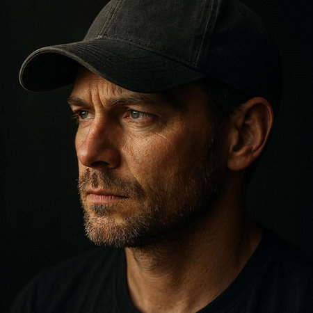 Portrait of a handsome man in a cap on a black background
