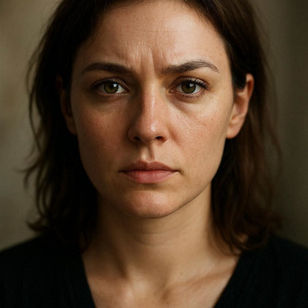 Portrait of a woman with a sad expression on her face.の写真素材