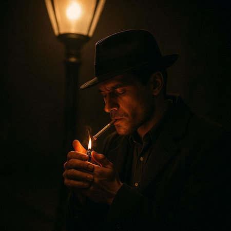 Asian man lighting incense sticks in a temple in Hong Kong.の写真素材