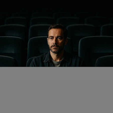 Portrait of a man sitting in the cinema and looking at the camera
