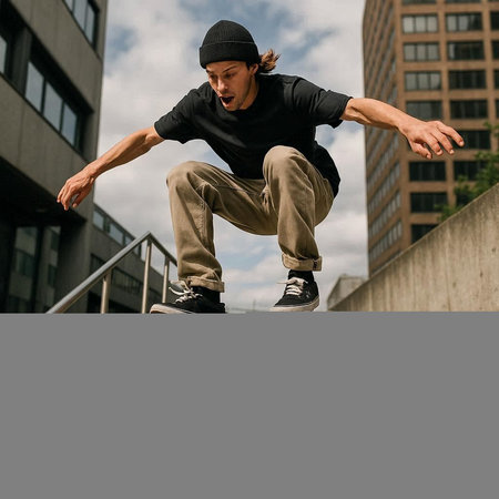 Skateboarder performing tricks in the city. Skateboarding concept.