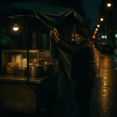 Street food vendor in the city at night. Street food concept.の写真素材