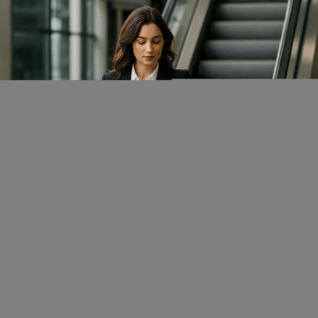 attractive young businesswoman in formal wear looking away and walking in city