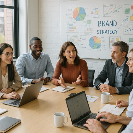 Group of business people working together at a meeting in a modern office