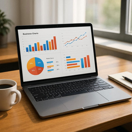 Laptop screen displaying a business data analysis concept on a desk.