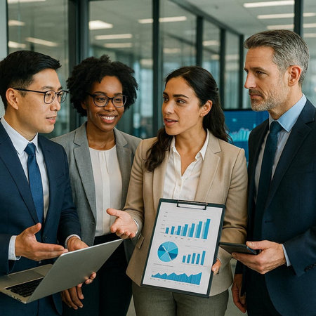 Group of business people working together in a modern office. Multiethnic group of business people...