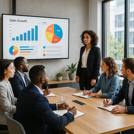 Group of business people working together on a project in a modern office