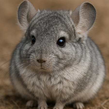 Gray chinchilla on a brown background. Close-up.の写真素材