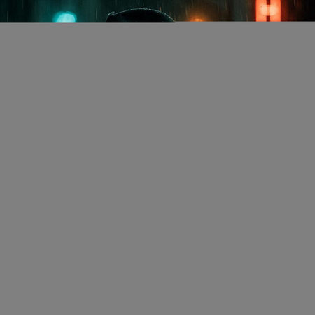 Man in a hat with a red light on the street at night