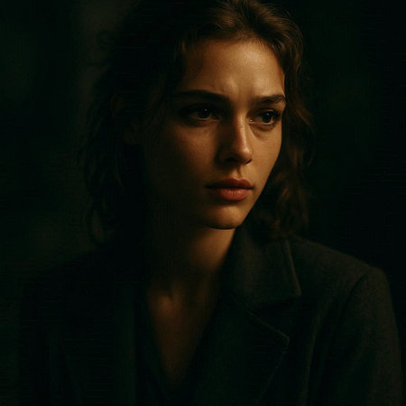 Portrait of a beautiful woman in a black coat on a dark background