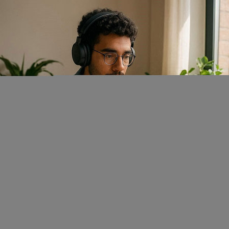 Portrait of young african american man with headphones listening to music