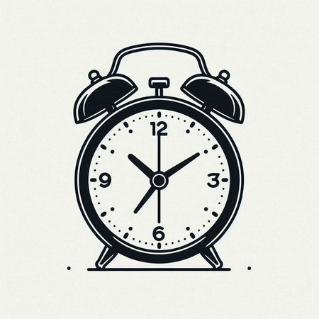 Retro alarm clock. Black and white vector illustration. Vintage design element.