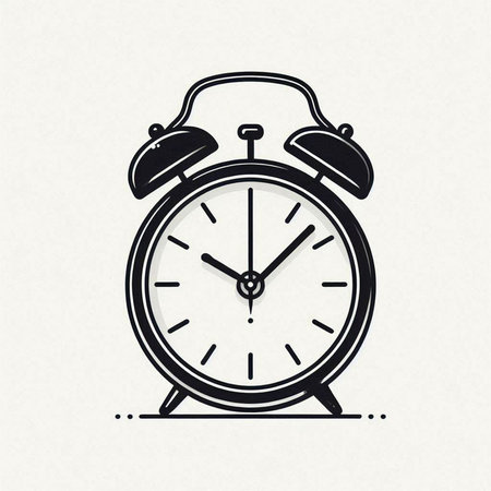 Retro alarm clock isolated on a white background.  Vector illustration.