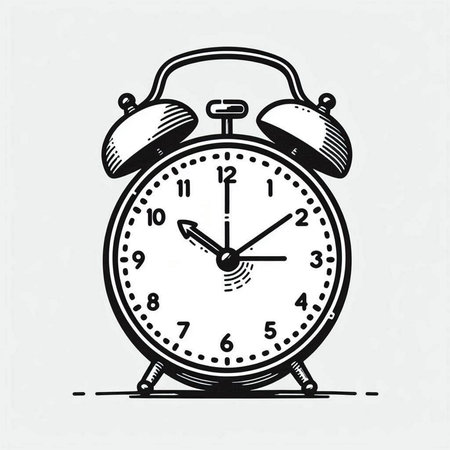 Retro alarm clock isolated on white background. Hand drawn vector illustration.
