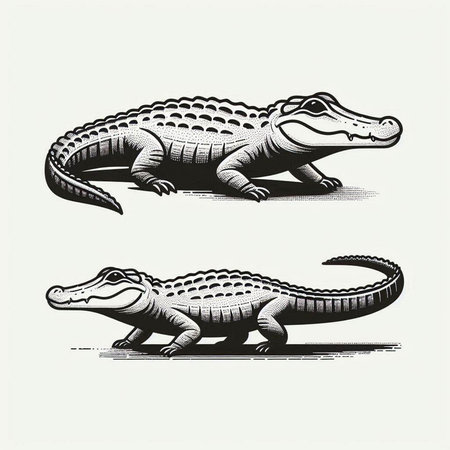 Crocodile hand drawn vector illustration in vintage engraving style
