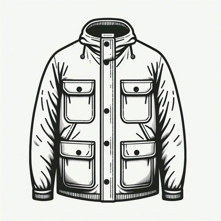 Men's winter jacket on a white background. Vector illustration in sketch style.