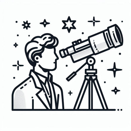 Astronaut looking through a telescope. Vector illustration on white background.