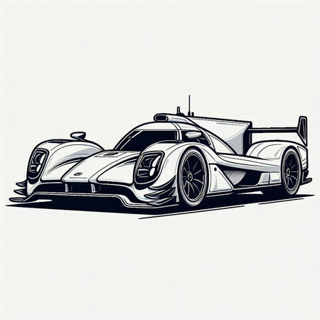 Vector illustration of a vintage sports car in engraving style.