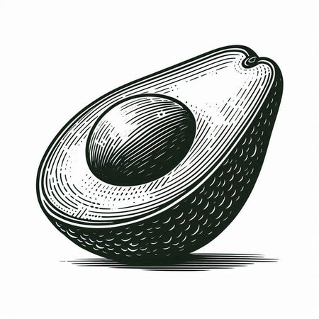 Engrave isolated avocado on white background for your design. Ink hand drawn illustration.