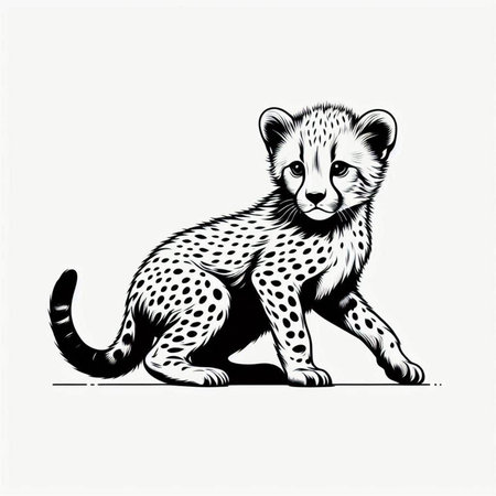 Cheetah in black and white vector illustration. Hand drawn sketch.の写真素材