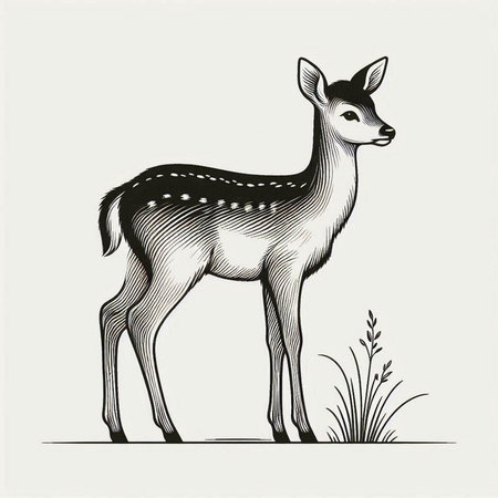 deer in the wild, sketch vector graphics monochrome illustrationの写真素材
