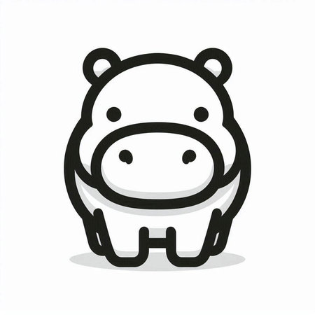Hippopotamus line art icon. Cute animal vector illustrationの写真素材