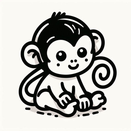 Cute monkey on white background, vector illustration in doodle style