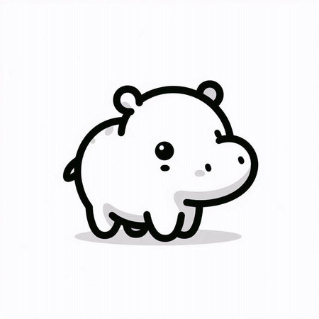 Cute cartoon hippo on a white background. Vector illustration.の写真素材