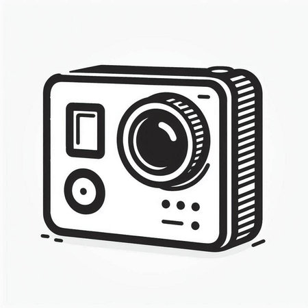 Retro camera icon in doodle style isolated on white background