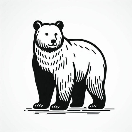Polar bear in engraving style on white background. Vector illustration.