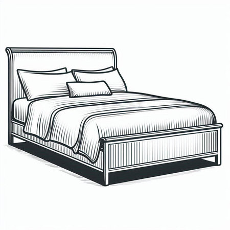 Vector illustration of a single bed isolated on white background. Hand drawn sketch.の写真素材